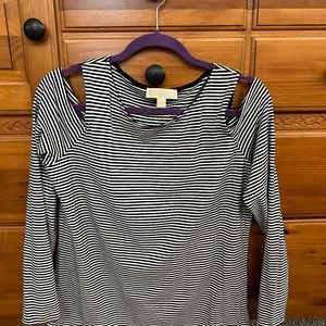 Michael Kors Black White Cold Shoulder Top